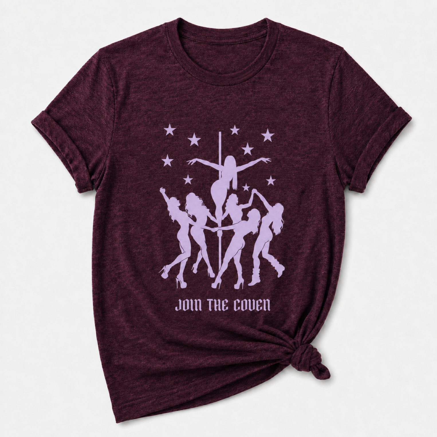 Front of Join the Coven pole dance graphic T-shirt