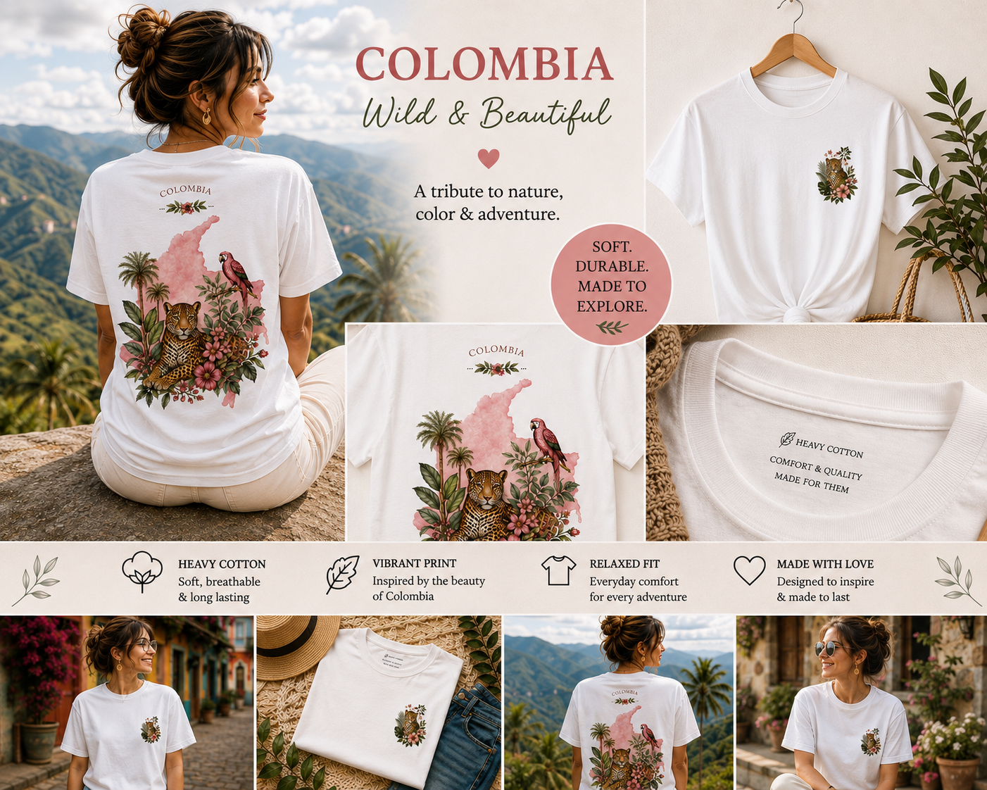 Wild Heart of Colombia jaguar graphic T-shirt by TFTB Studio