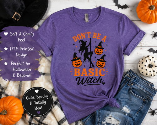 Don’t Be a Basic Witch purple pole dance Halloween T-shirt